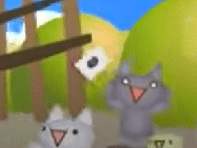 かわいい猫が振ってる旗は、なんで黒丸なんだろう?
