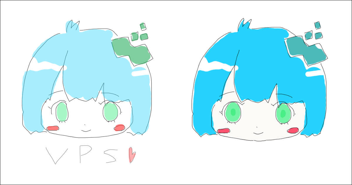 チーム内で生まれたVPSちゃん  左：超初期案　右：よく見るやつ