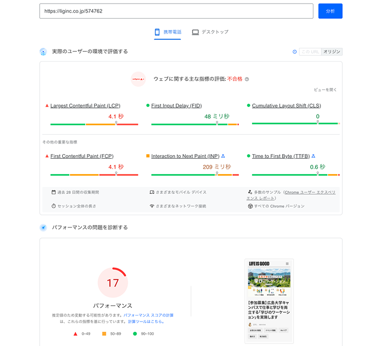 検証記事1の「ImageFlux」導入前：スマホ版スコア