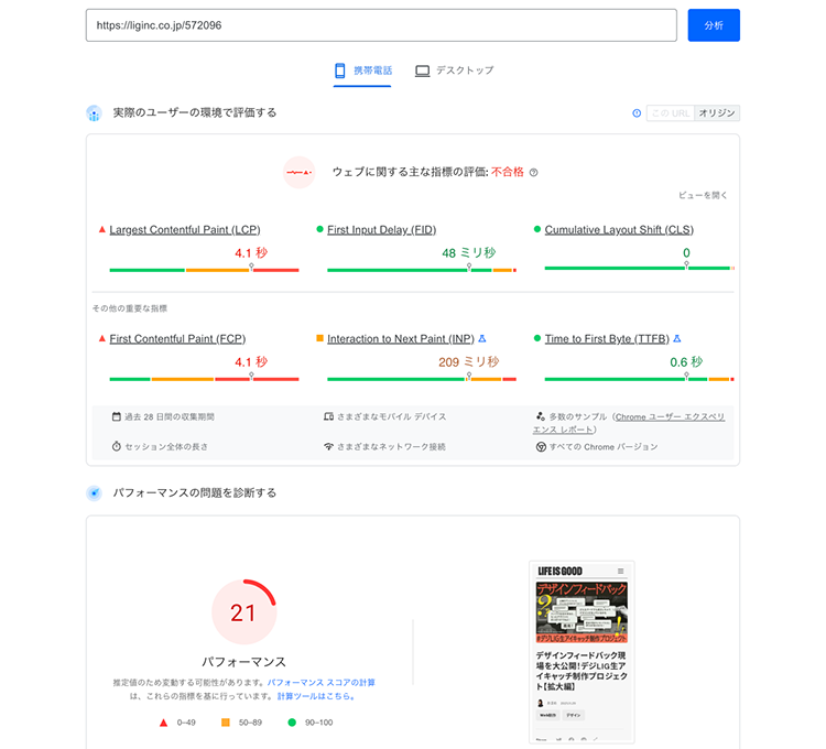 検証記事2の「ImageFlux」導入前：スマホ版スコア