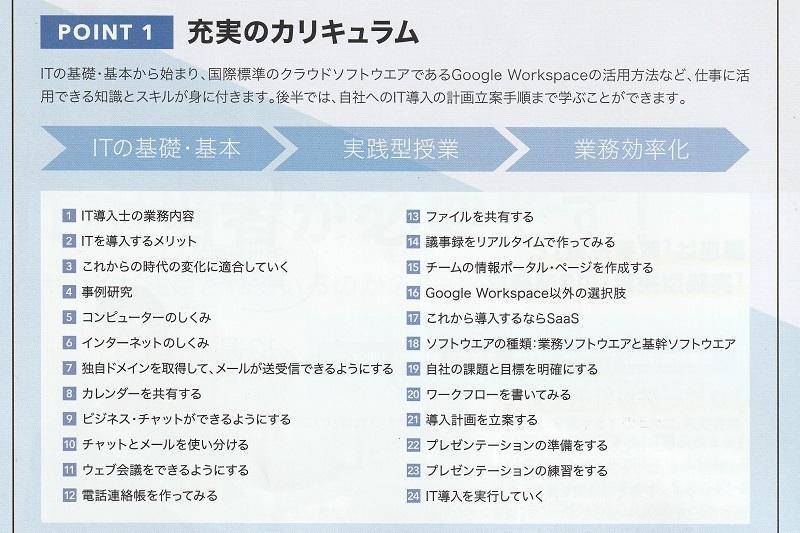 DX学校で学べるカリキュラム（一部抜粋）